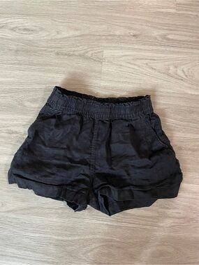 H&M Black Linen High-Waist Elastic Waistband Shorts